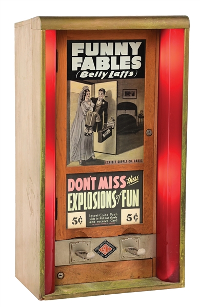 5¢ EXHIBIT SUPPLY "FUNNY FABLES" CARD VENDING ARCADE MACHINE