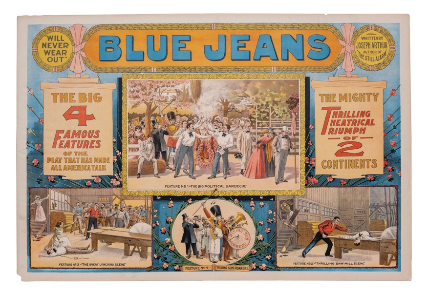 BLUE JEANS PAPER LITHOGRAPHED W/ VARIOUS THEATRICLE GRAPHICS