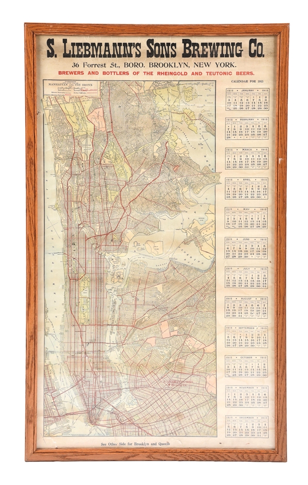 S. LIEBMANNS SONS BREWING COMPANY MAP & 1915 CALENDAR POSTER