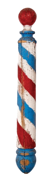 EARLY WOODEN BARBERSHOP POLE W/ ORIGINAL MOUNTING BRACKETS