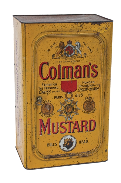 EARLY COLMANS MUSTARD TIN DISPLAY W/ BULL HEAD GRAPHIC