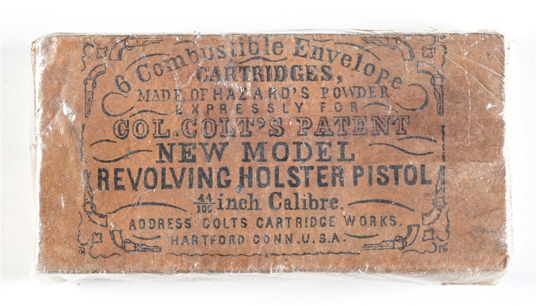 BOX OF COLT .44 CALIBER PAPER CARTRIDGES.