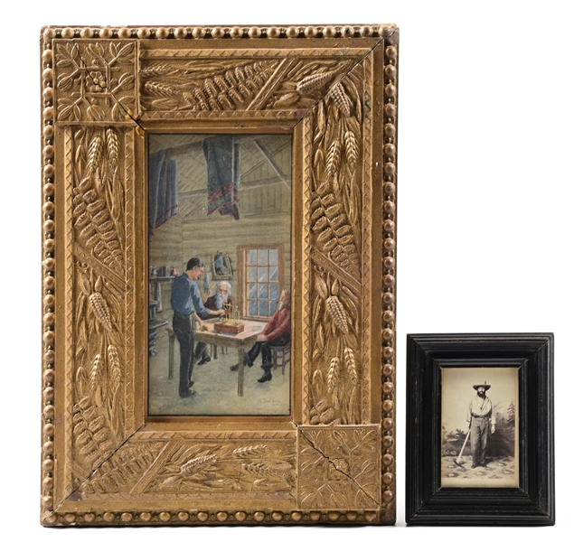 LOT OF 2 MINING RELATED ITEMS, A WATERCOLOR AND CARTE DE VISTE
