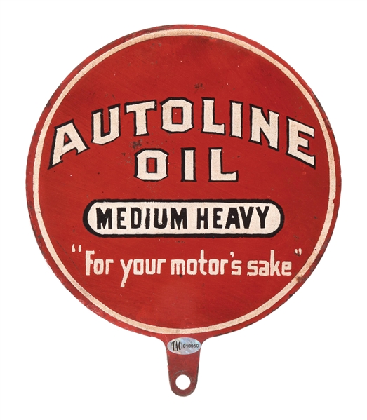 AUTOLINE MOTOR OIL "FOR YOUR MOTORS SAKE" TIN LUBSTER PADDLE SIGN.