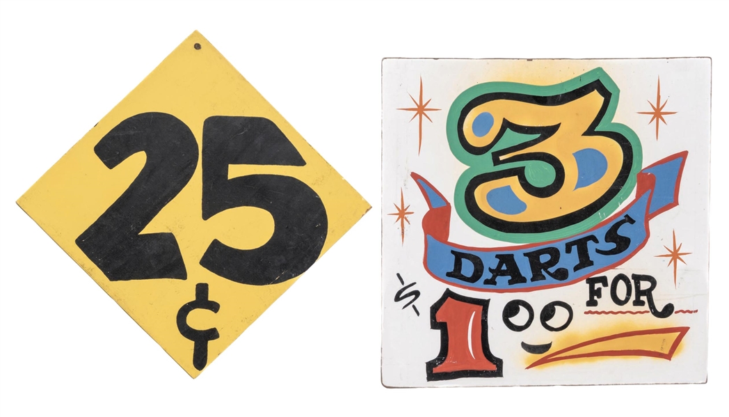 COLLECTION OF 2 PAINTED MASONITE CARNIVAL GAME SIGNS