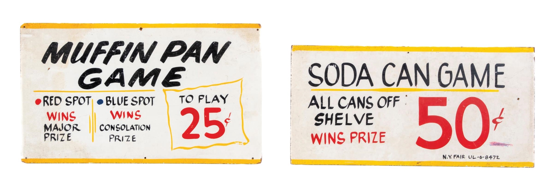 COLLECTION OF 2 MASONITE CARNIVAL GAME SIGNS