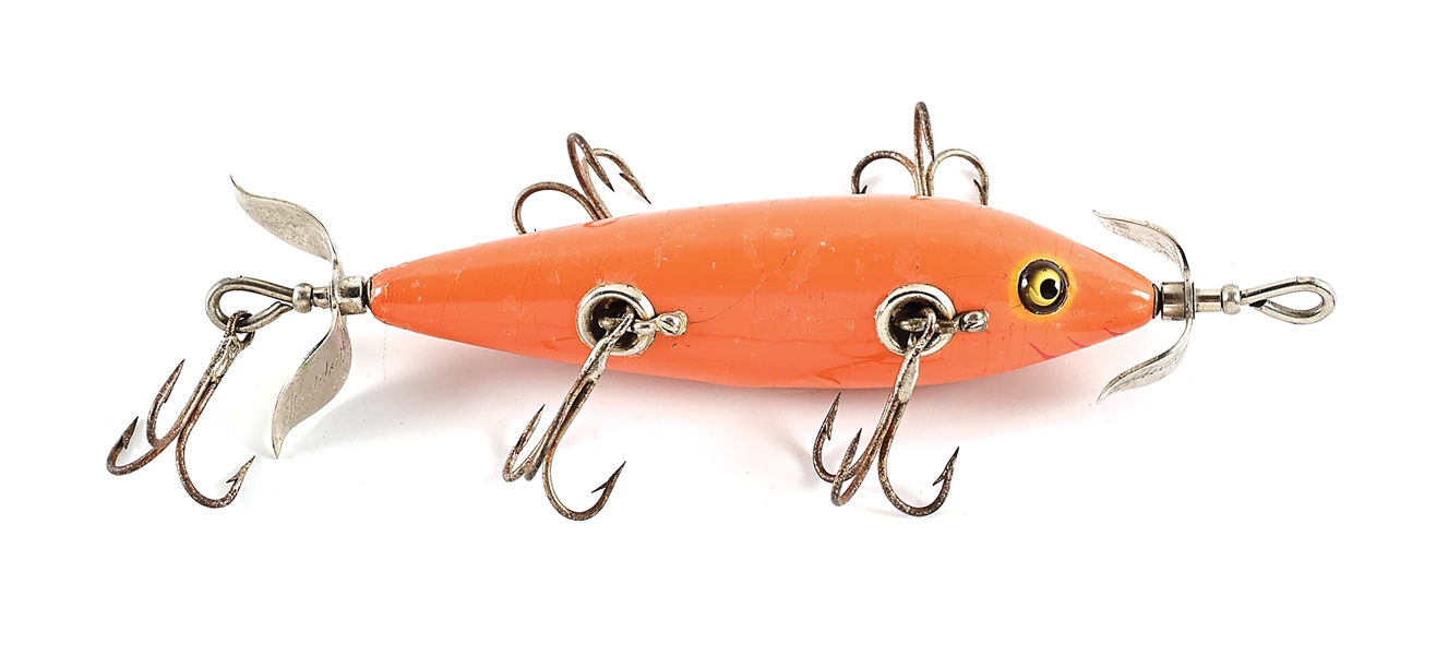 EXTREMELY RARE SPECIAL ORDER HEDDON 150 DOWAGIAC UNDERWATER MINNOW FINISHED IN ORANGE