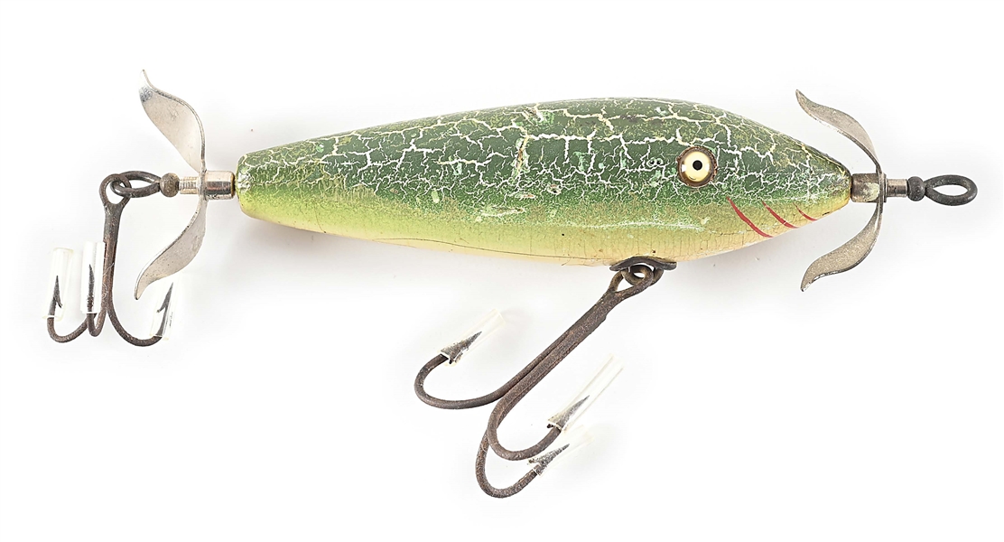 EARLY HEDDON 300 DOWAGIAC SURFACE MINNOW IN GREEN CRACKLEBACK