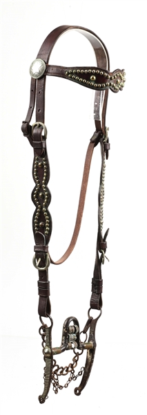 LEATHER STUDDED BRIDLE AND MEXICAN BIT.