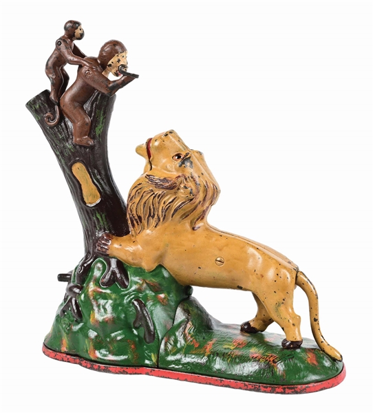 KEYSER & REX LION AND 2 MONKEYS CAST IRON MECHANICAL BANK