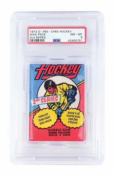 1973 O-PEE-CHEE HOCKEY WAX PACK 2ND SERIES PSA 8