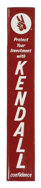 KENDALL MOTOR OIL "PROTECT YOUR INVESTMENT WITH CONFIDENCE" EMBOSSED TIN SIGN.