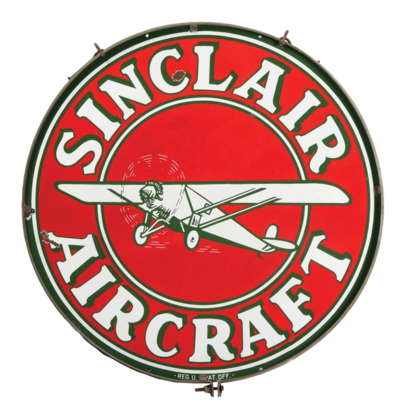 SINCLAIR AIRCRAFT PORCELAIN SERVICE STATION SIGN W/ ORIGINAL RING. 