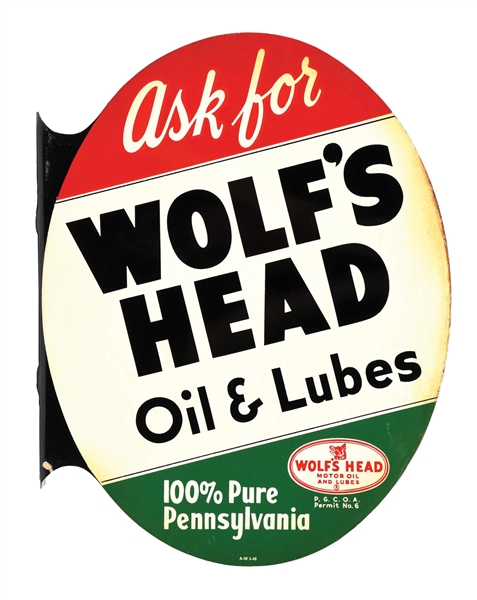 ASK FOR WOLFS MOTOR OIL TIN FLANGE SIGN. 