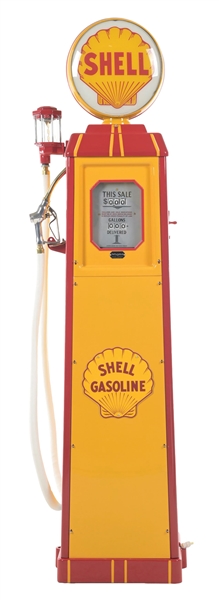 WAYNE MODEL #40A GAS PUMP RESTORED IN SHELL GASOLINE. 