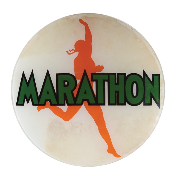 MARATHON GASOLINE SINGLE 15" GLOBE LENS W/ RUNNER GRAPHIC. 