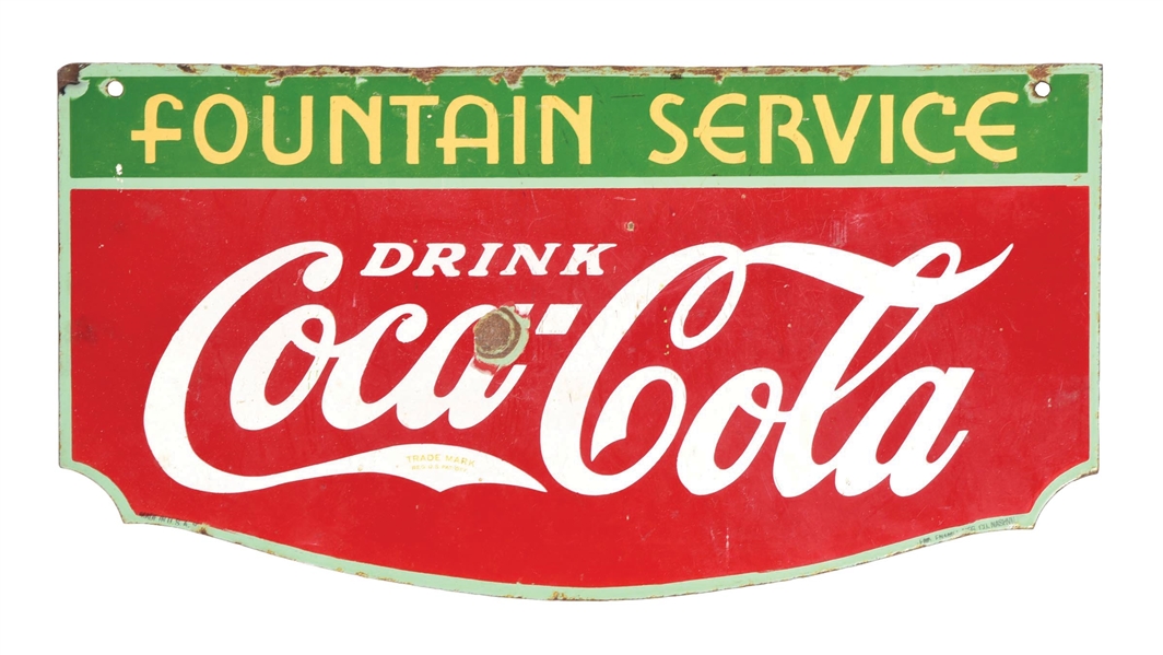 PORCELAIN COCA-COLA FOUNTAIN SERVICE SIGN.