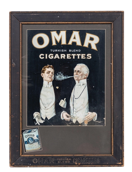 OMAR CIGARETTES PAPER LITHOGRAPH W/ ORIGINAL WOOD FRAME