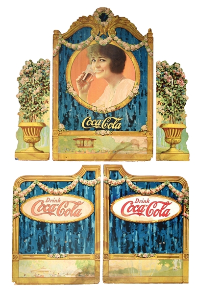 COCA-COLA "CAMEO" 5-PIECE CARDBOARD LITHOGRAPHED WINDOW DISPLAY W/ BEAUTIFUL WOMAN GRAPHIC