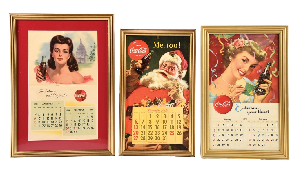 COLLECTION OF 3 COCA-COLA PAPER LITHOGRAPHED CALENDARS W/ VARIOUS GRAPHICS