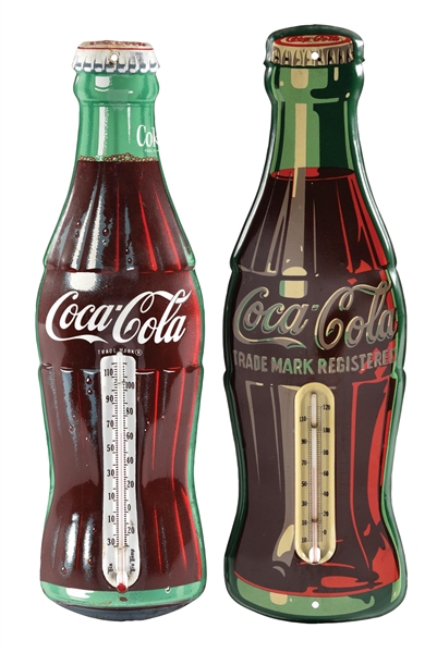 COLLECTION OF 2 COCA-COLA DIE-CUT THERMOMETER BOTTLE SIGNS