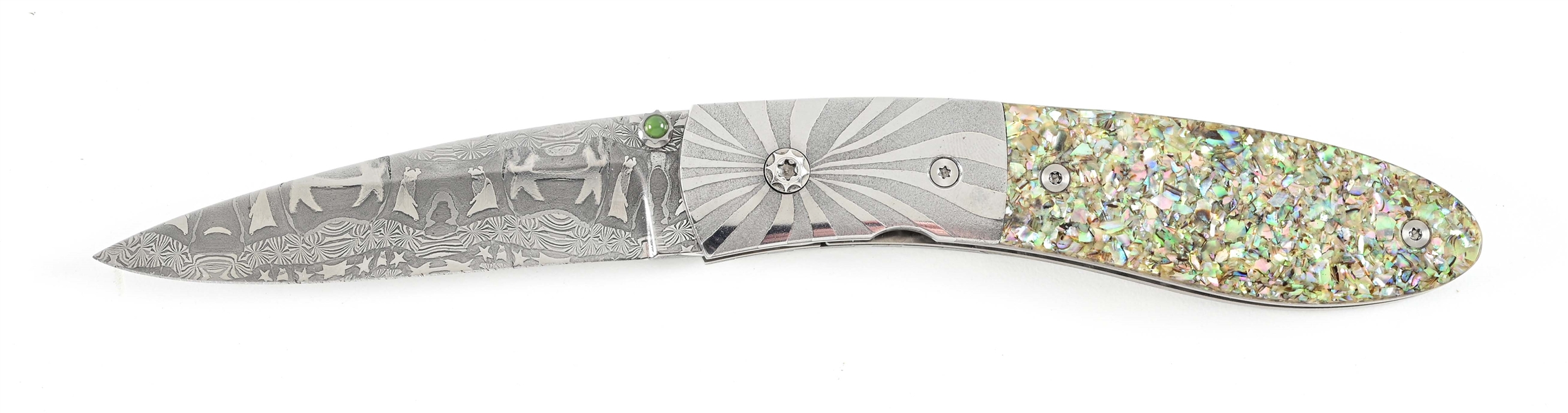 DAN HETHCOAT MIXED COLOR SUNBURST LINERLOCK FOLDER. #1433