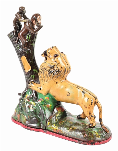 KEYSER & REX LION AND 2 MONKEYS CAST IRON MECHANICAL BANK