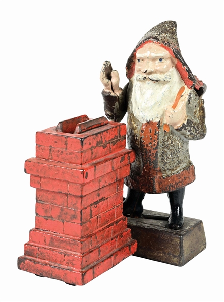 SHEPARD HARDWARE SANTA AT CHIMNEY CAST IRON MECHANICAL BANK