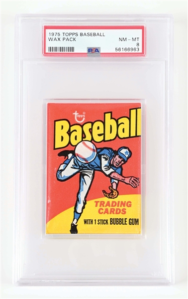 1975 TOPPS BASEBALL TRADING CARDS WAX PACK PSA 8