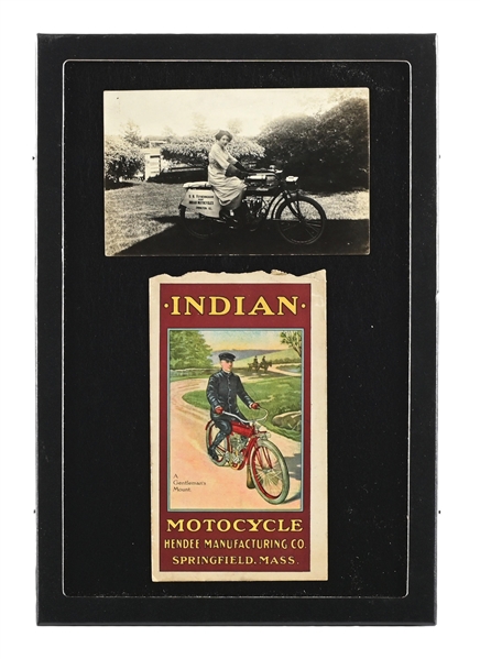 1912 INDIAN MOTORCYCLES GRAPHIC ADVERTISING ENVELOPE WITH MATCHING REAL PHOTO POST CARD. 