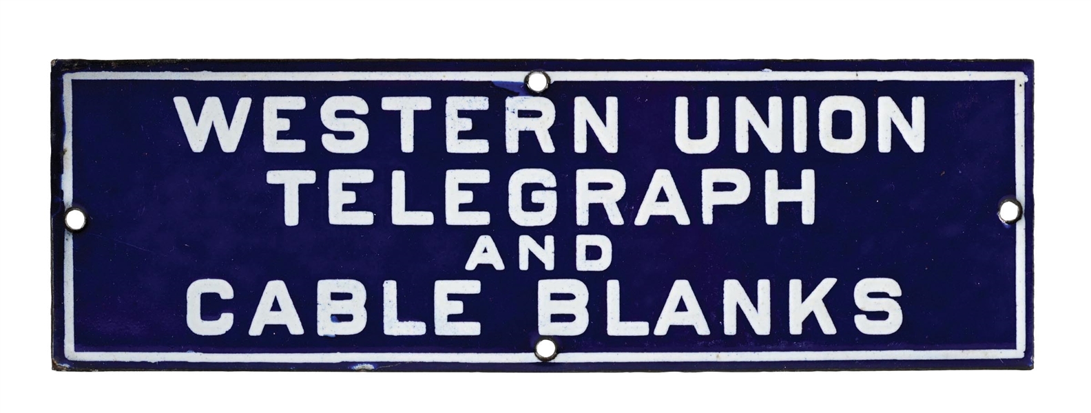 WESTERN UNION TELEGRAPH AND CABLE BLANKS PORCELAIN SIGN AGS 92. 