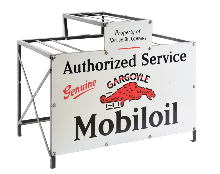 MOBILOIL GARGOYLE AUTHORIZED SERVICE COMPLETE OIL BOTTLE RACK DISPLAY. 