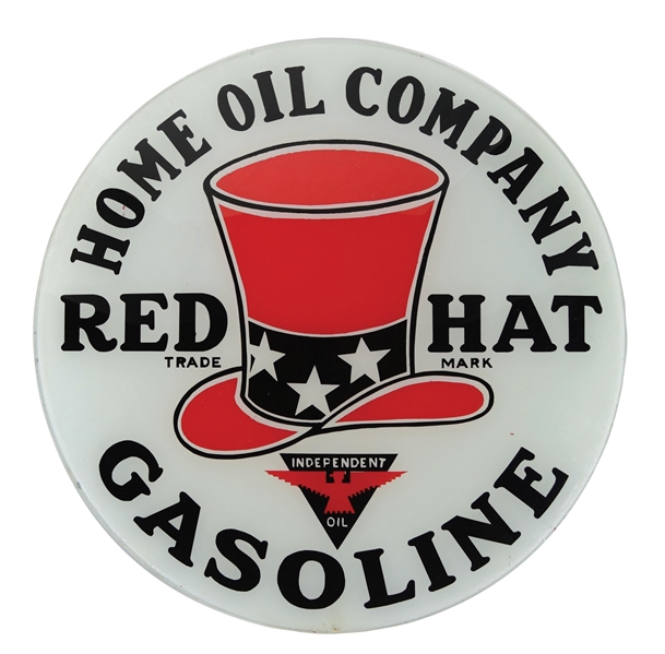 RED HAT GASOLINE "HOME OIL COMPANY" 15" SINGLE GLOBE LENS.