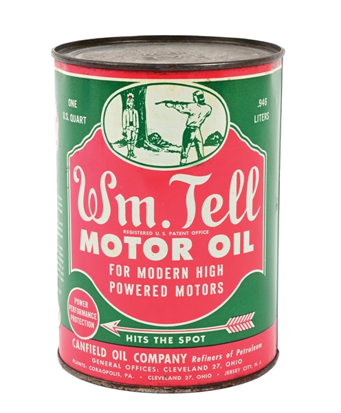 WILLIAM TELL MOTOR OIL ONE QUART CAN. 