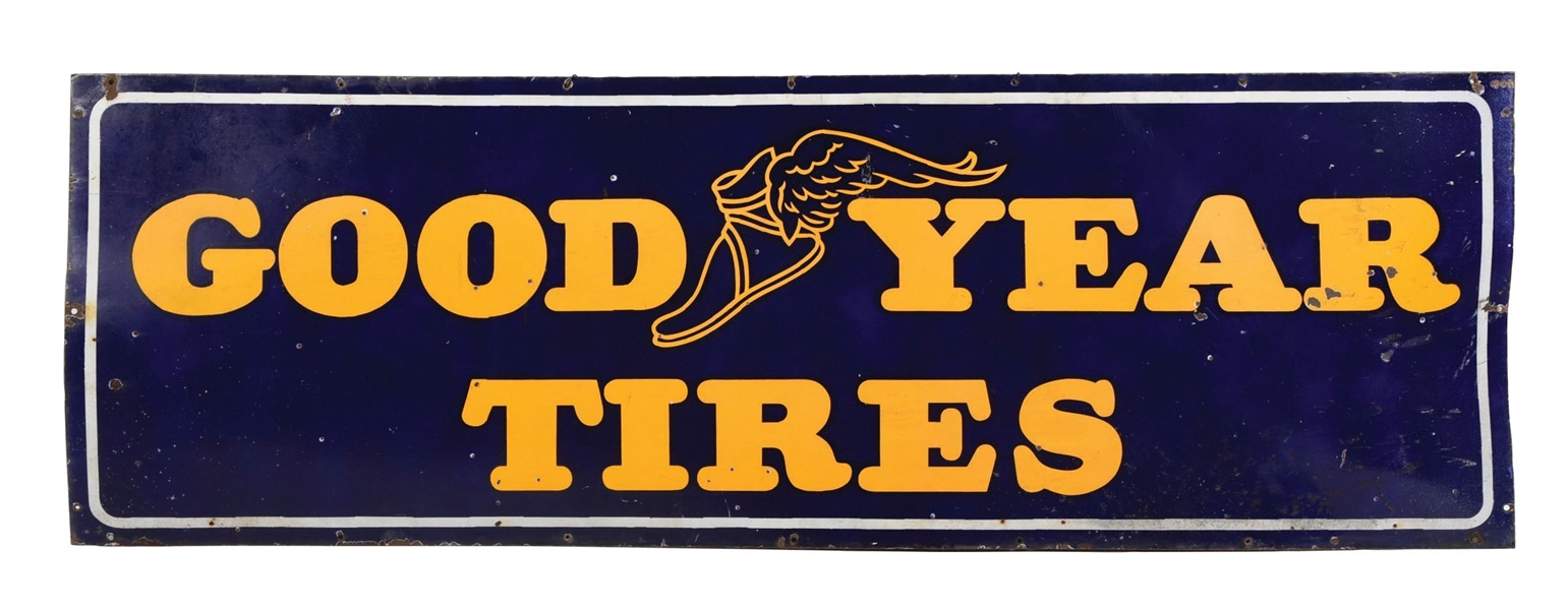 GOODYEAR TIRES PORCELAIN SERVICE STATION SIGN W/ WINGED FOOT GRAPHIC. 