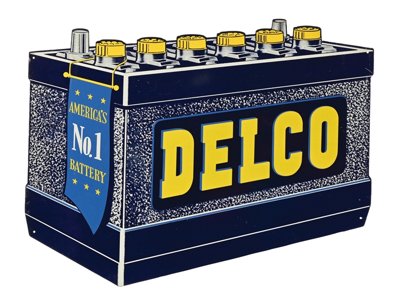 DELCO BATTERIES TIN SERVICE STATION SIGN. 