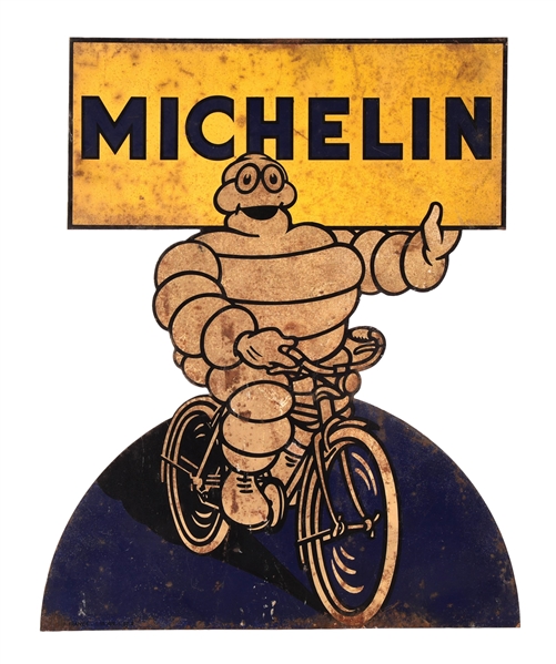 MICHELIN TIRES TIN SIGN W/ BICYCLE GRAPHIC. 