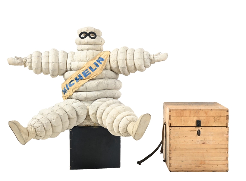 OUTSTANDING MICHELIN TIRES SERVICE STATION BIBENDUM BLOW UP DISPLAY W/ ORIGINAL CRATE. 