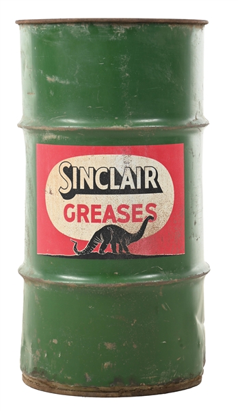 SINCLAIR GREASES 120LB BARREL W/ DINO GRAPHIC. 