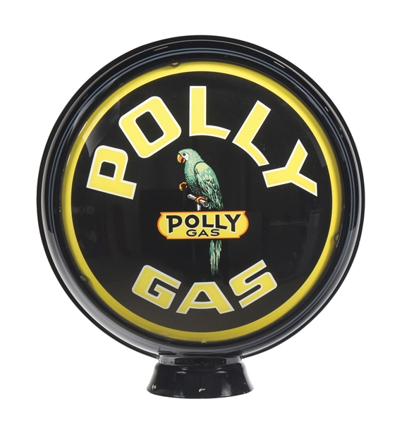 POLLY GAS COMPLETE 15" REPRODUCTION GLOBE ON HIGH PROFILE METAL BODY. 