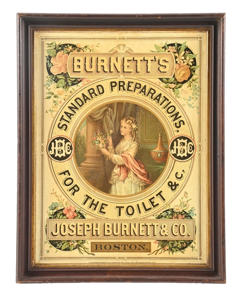 BURNETTS "STANDARD PREPARATIONS FOR THE TOILET" TIN SIGN