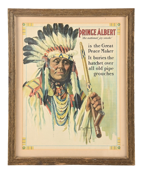 PAPER PRINCE ALBERT PIPE TOBACCO SIGN W/ NATIVE AMERICAN GRAPHIC