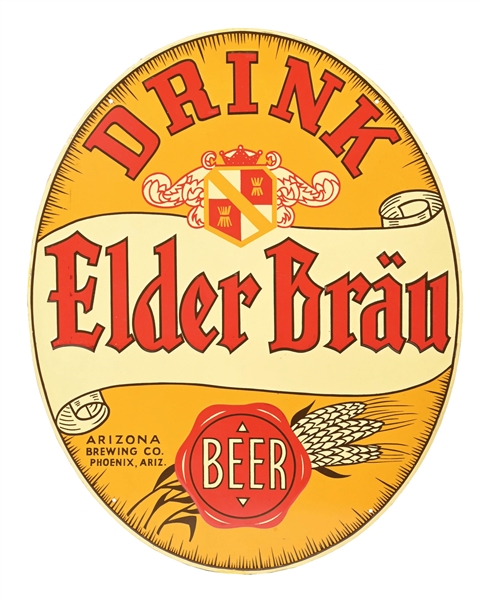 DRINK ELDER BRAU BEER EMBOSSED TIN SIGN