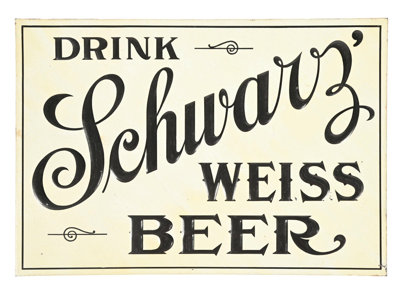 DRINK SCHWARZ WEISS BEER EMBOSSED TIN SIGN