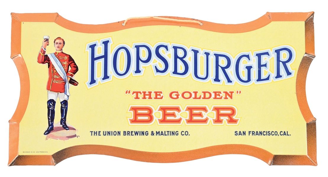 HOPSBURGER "THE GOLDEN" BEER DIECUT TIN SIGN