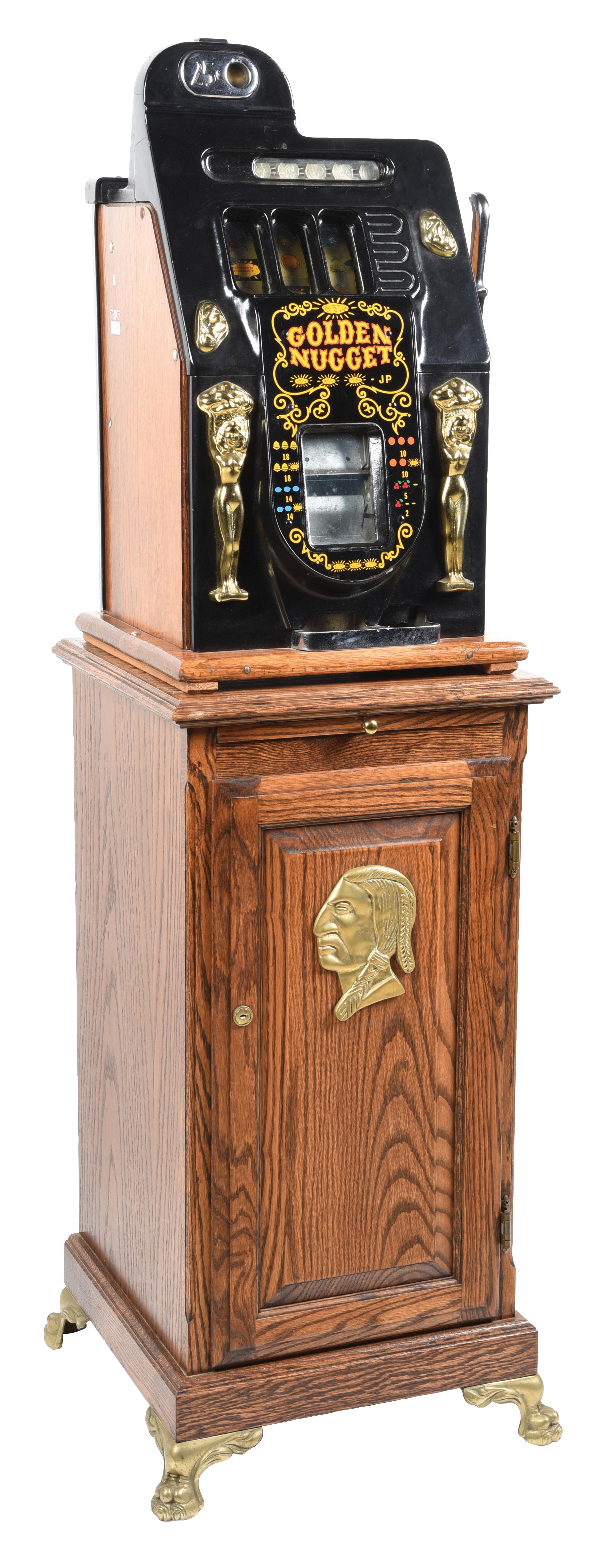 Standing Slot Machine Lot Detail - 25¢ GOLDEN NUGGET SLOT MACHINE WITH STAND