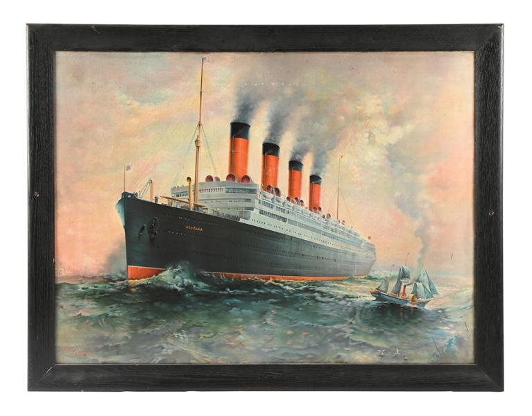 TIN AQUITANIA SHIP LINE FRAMED SIGN