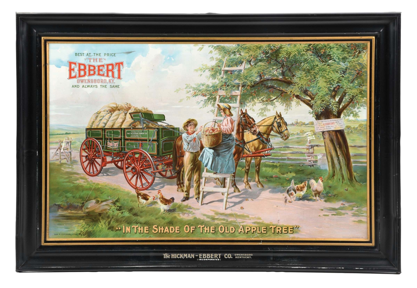 TIN EBBERT WAGON COMPANY SIGN W/ APPLE FARM GRAPHIC