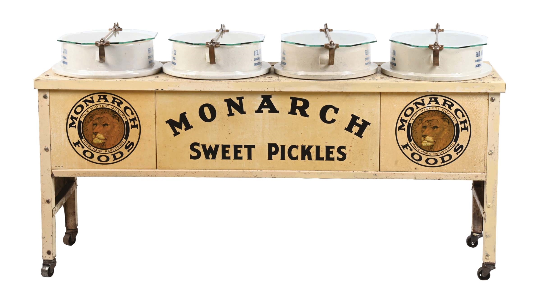 MONARCH SWEET PICKLE CROCK DISPLAY W/ LION GRAPHICS