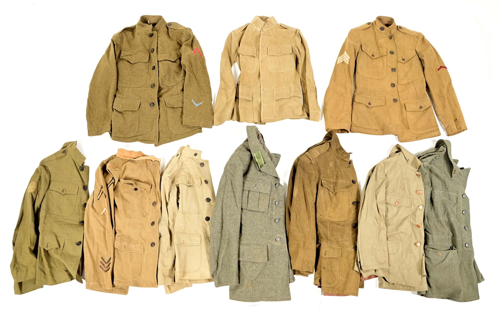 LOT OF 10: US WWI AND OTHER UNIFORMS.